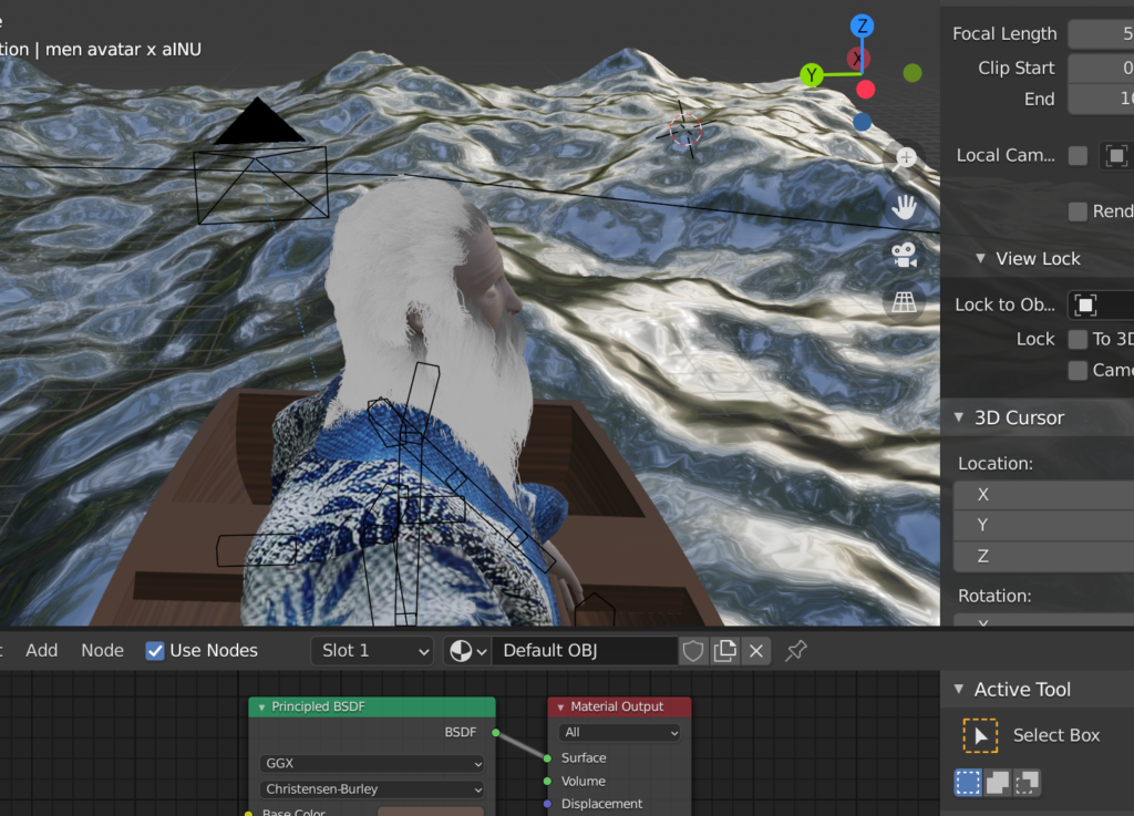Screenshot of the process of making the Ainu robe animation in Blender