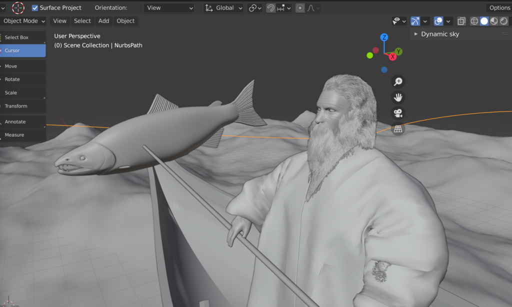 Screenshot of process of making Ainu robe in Blender
